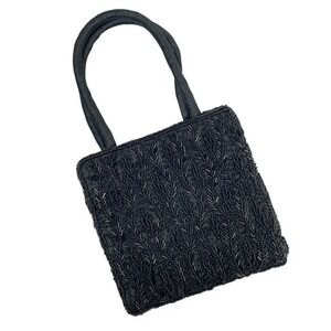 VTG Black Beaded‎ Evening Bag Satin Prom Formal Wedding